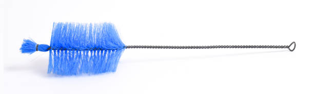 Blue Bottle Brush isolated on White Background. Brush Cleaner for Glasses and bottles