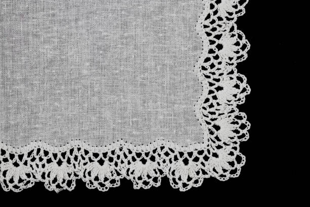 istock white cotton handkerchief with handmade lace, isolated 2153451750