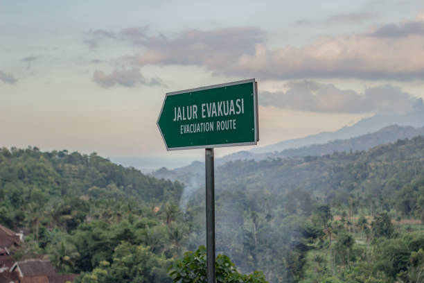 istock Evacuation route on a mountain road to the lowlands 2153459173