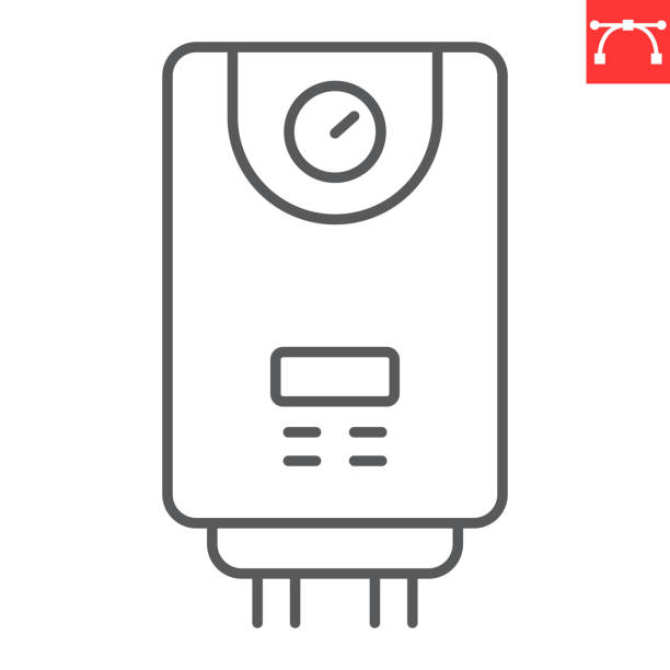 Water heater line icon Water heater line icon, plumbing service and house device, boiler vector icon, vector graphics, editable stroke outline sign, eps 10. bathroom geyser stock illustrations