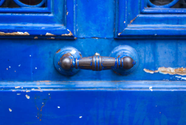 Paris, France: Old Blue Door With Ornate Knob