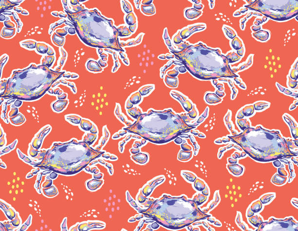 istock Stylish Hand drawn Summer Crabs colorful mood of paint vector illustration , 2153463624