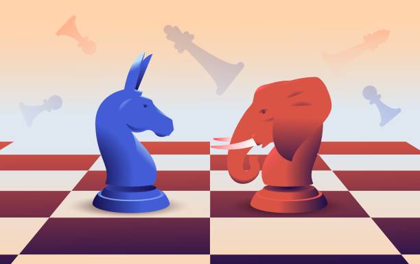 Democrats vs republicans concept vector illustration Democrats vs republicans. Donkey and elephant as chess figures. Election, political debates concept. Vector illustration. elephant figurine stock illustrations