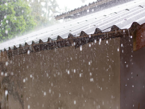 As the rain falls on the tiled roof