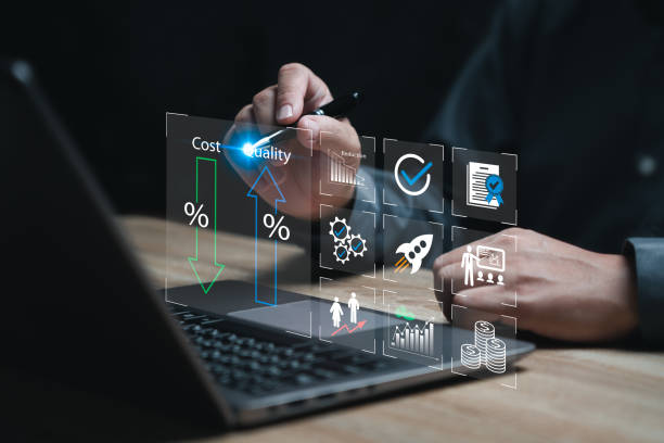 istock Business management, Quality and cost control concept, Businessman use laptops work plan and manage to successful and profitable, Cost reduction, Profit, financial workflow, high-quality control 2153476878