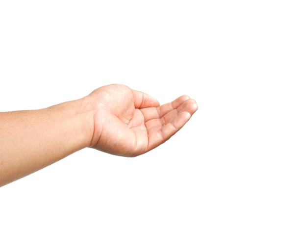 istock The man's hand open and stretched forward. It makes your hands look like they're holding something. Or filtering something or holding something isolated on white background business concept. 2153479230