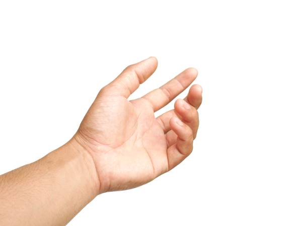 istock A man's hand raised his hand, gesturing like I was about to grab something.  Or about to help isolated on white background. 2153479236