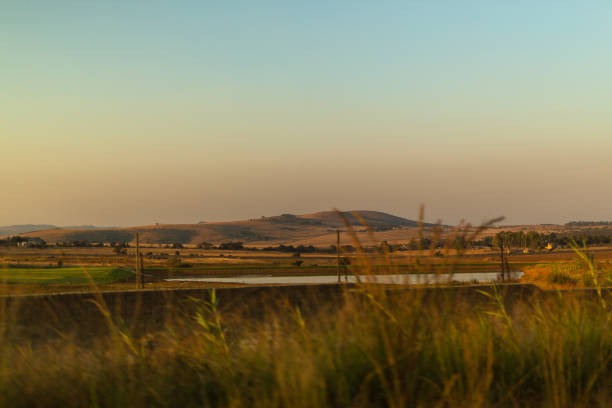 Grasslands and mountains in the Foreground during sunset