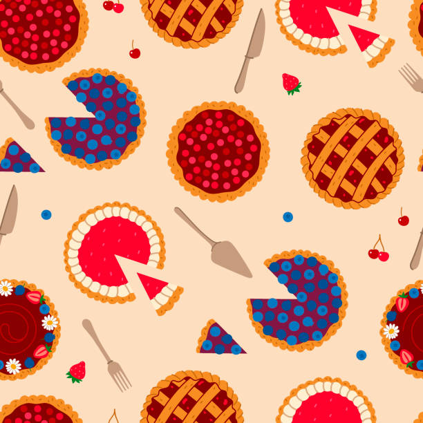 Seamless pattern with berry pies top view. Vector graphics. Seamless pattern with berry pies top view. Vector image. sweet-pie stock illustrations