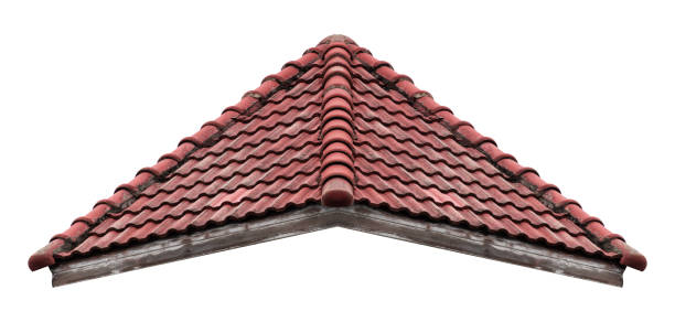 istock Old hip roof red tile pattern isolated on white background with clipping path 2153489073