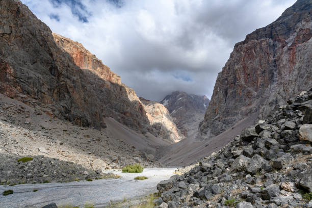 Mountain Landscape of Fan Mountains on a sunny day in summer, Tajikistan, Central Asia. Fan Mountains.