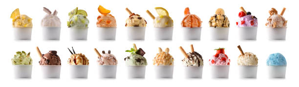 Collection of fruit ice-creams in paper cup cut out