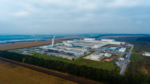 istock Huge factory aerial view. Industrial construction building. 2153493224