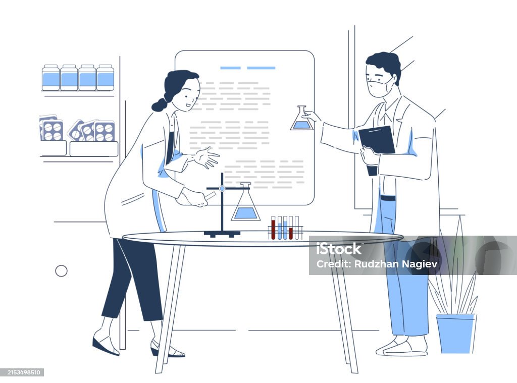 Scientists Lab Vector Simple Stock Illustration - Download Image Now ...