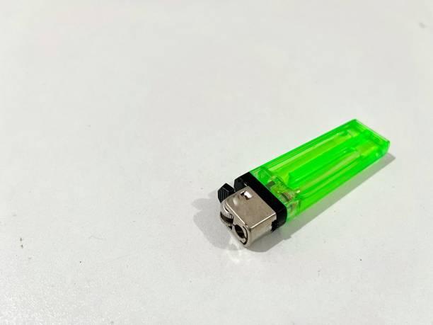 istock Green gas lighter on white background 2153504461