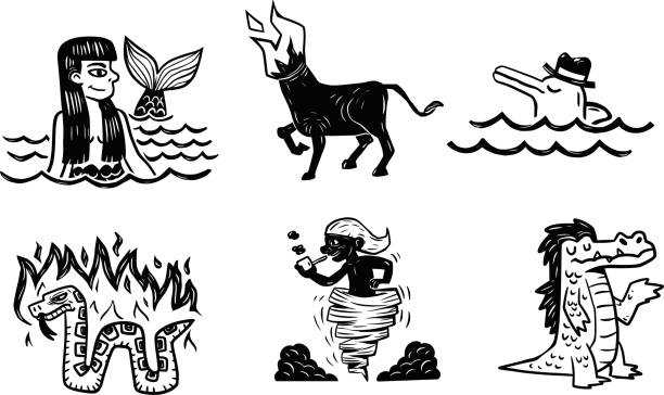 figuren aus der brasilianischen folklore. holzschnitt-stil - brasilianische kultur stock-grafiken, -clipart, -cartoons und -symbole