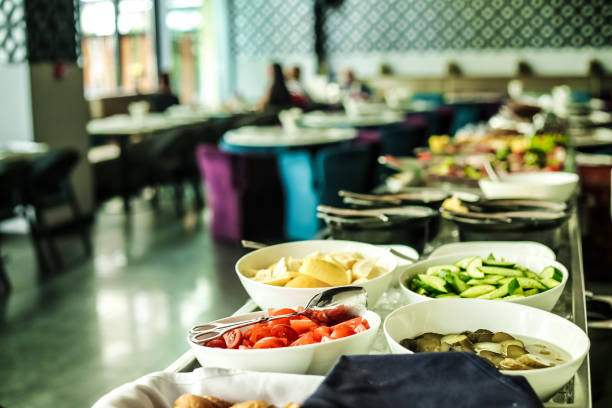 Assorted Food Selections at a Vibrant Buffet Line