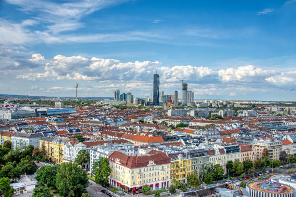 Aerial view above city Vienna, Austria