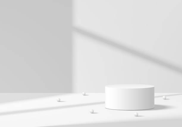 istock 3D product podium background in white color with window light and shadow. Abstract composition in minimal design. 3D studio showroom product pedestal, Fashion showcase mockup scene. Banner cosmetic. 2153528995
