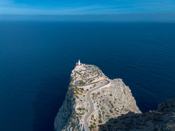 A drone view of the Cap de Formentor lighthouse on Mallorca