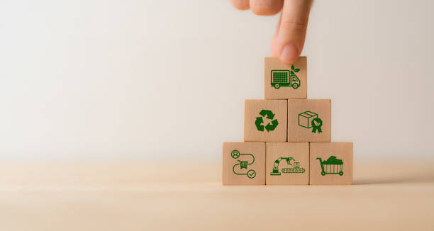 Green and sustainable supply chain concept. Integration of environmentally friendly practices into the supply chain process, from sourcing raw materials to delivering products to customer.