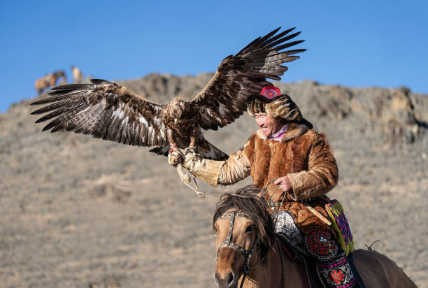 istock Kazakh eagle hunters riding horses at Bayan Olgii, West Mongolia 2153544434