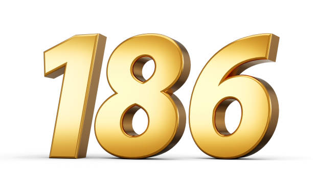 istock 3d number 186 one hundred eighty six Gold text isolated on white background with reflection 3d illustration 2153560413
