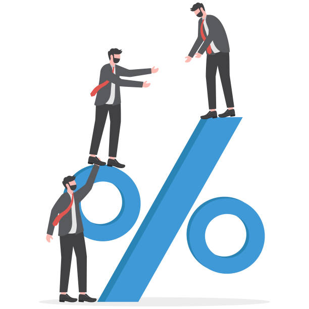 istock Businessman helping a colleague climb the Percent 2153564760