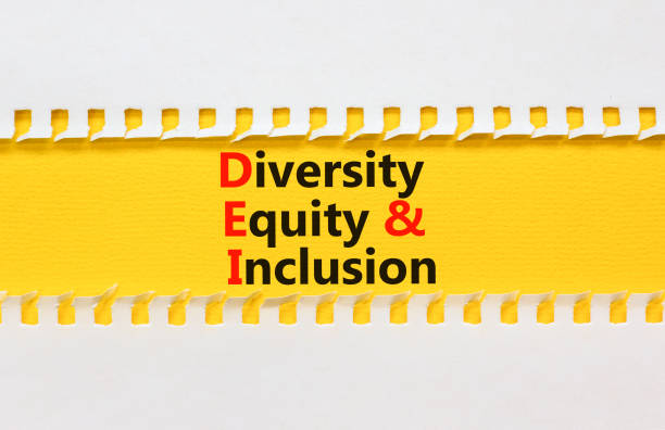 DEI diversity equity and inclusion symbol. Concept words DEI diversity equity and inclusion on yellow paper. Beautiful white background. Business DEI diversity equity and inclusion concept. Copy space