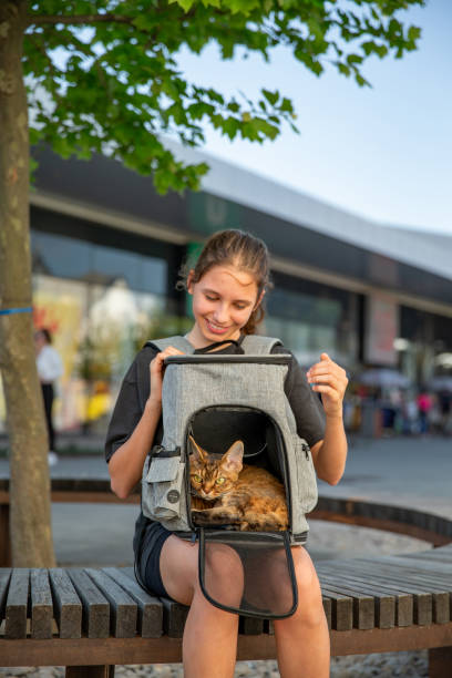 istock Teen pet owner and her Devon Rex cat in a cat backpack 2153576445