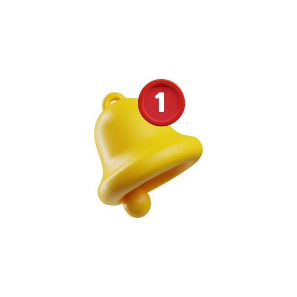 New message alert 3D bell icon vector illustration New message alert 3D bell icon. Vector illustration of a yellow bell with a prominent red number one badge, ideal for indicating unread messages or notifications in apps and digital interfaces. unread messages illustrations stock illustrations