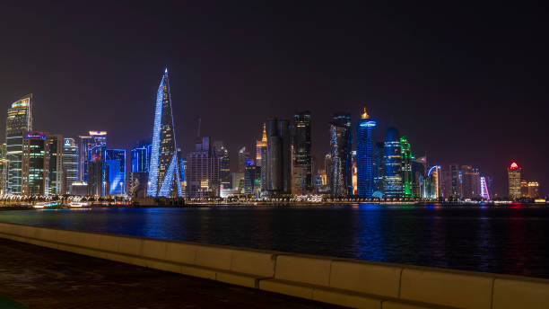 doha,qatar- may 05.2024 :The skyline of Doha, Qatar during night