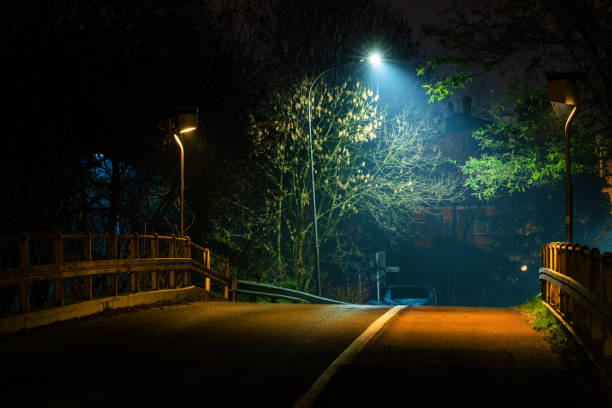 istock streetlamp illuminating bridge at night 2153592393