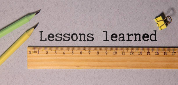 istock blank card with text Lessons learned on wooden background. 2153593151