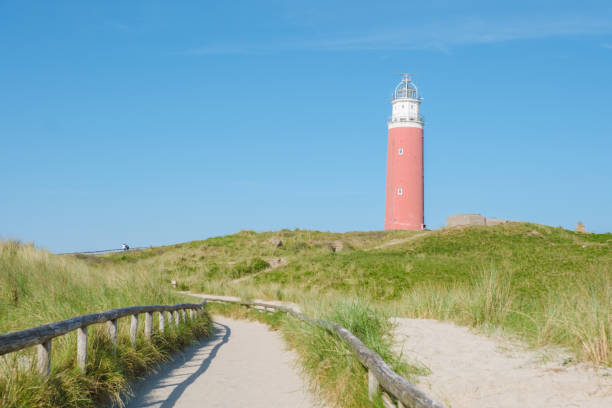 istock A winding path through the sandy dunes leads to a majestic lighthouse standing tall against the blue sky, guiding lost sailors home 2153603124