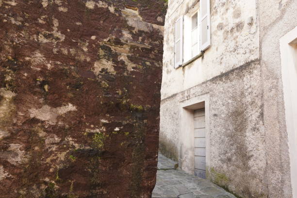 View of a detail in an alley of the ancient village of Pino sulla sponda del Lago Maggiore. Lake Maggiore, Italy
