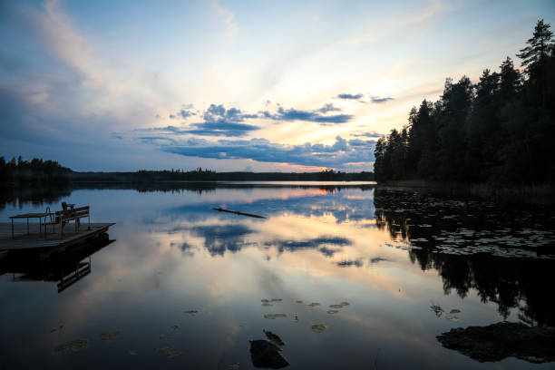 istock Finland lake nature beautiful sunset night view 2153623813