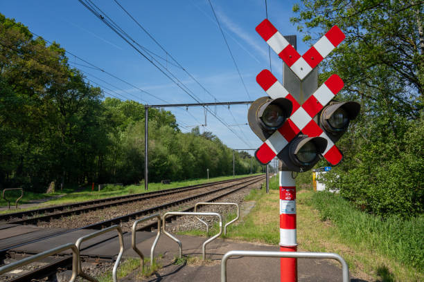 train crossing lights at a pedestrian crossing in Belgium
