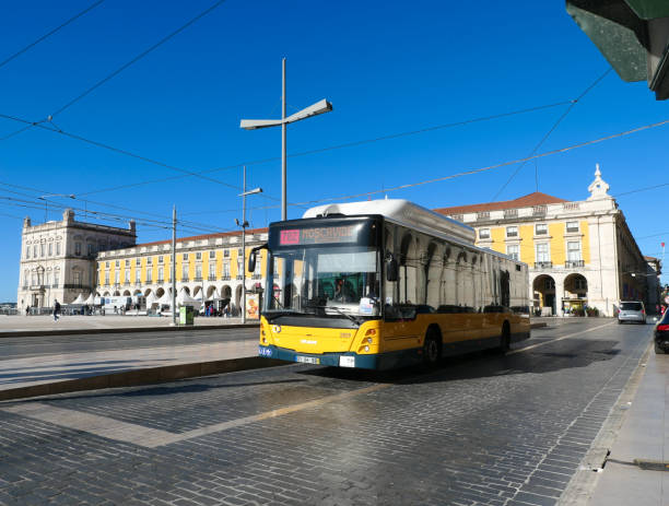 Lisbon, Portugal. April 23. 2024. Carris company bus, located on commerce square.