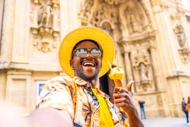 istock Brunette tourist taking a selfie eating an ice cream 2153627918