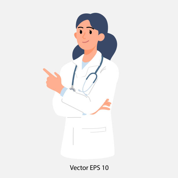 Medical doctor character for explain or talking information isolated on a white background. Vector illustration of healthcare professional for advertisement concept. Medical doctor character for explain or talking information isolated on a white background. Vector illustration of healthcare professional for advertisement concept. explaining stock illustrations