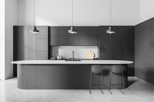 istock White and gray kitchen interior with island 2153633866