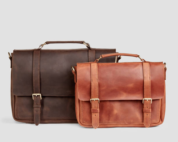 istock Two stylish leather messenger bags with personalized embossing 2153634405