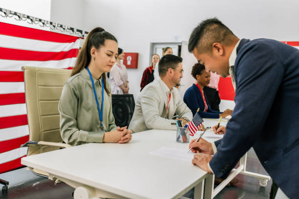 istock Election commission on the election day. 2153639945