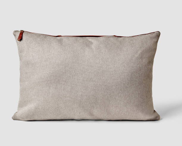 istock Natural textured grey fabric pillow with contrasting leather zipper 2153652133
