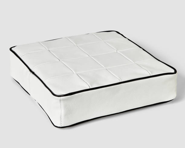 istock Square cushion in white patchwork leather with contrasting black trim 2153652145