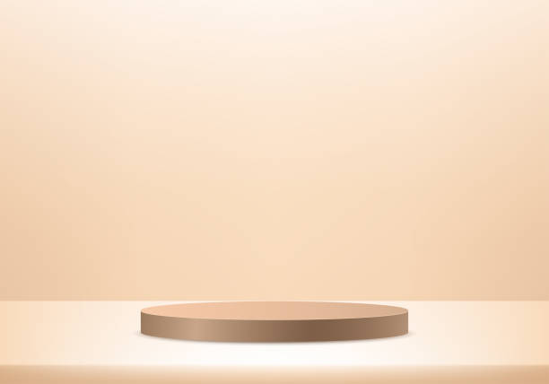 istock Brown podium in the beige room. Space for text. Pastel color abstract room design. 2153659591