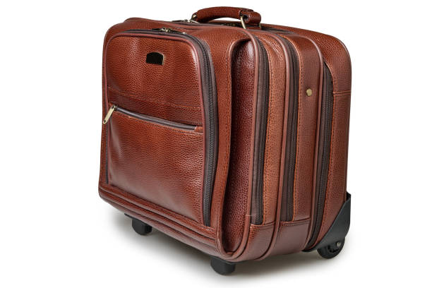 leather cabin travel suitcase isolated