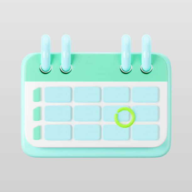 istock 3d blue calendar icon with highlighted circle day and flipping pages. Save the date. Render of weekly schedule planner with mark the date. Calendar important day concept. 3d cartoon simple vector 2153661687
