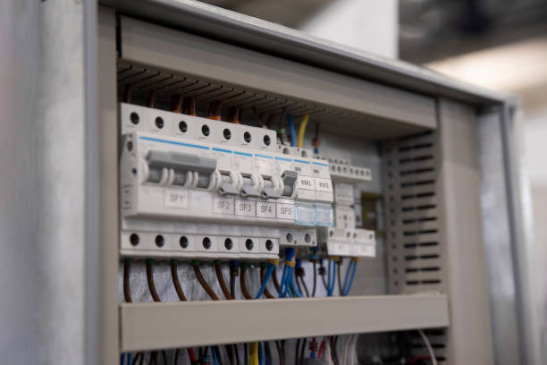 istock Connection of circuit breakers by means of mounting electrical wires in the control panel 2153670634
